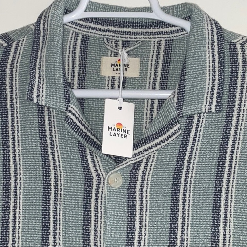 MARINE LAYER BLUE STRIPED DIEGO CAMP POCKET SHIRT 100% TEXTURED COTTON S NWT